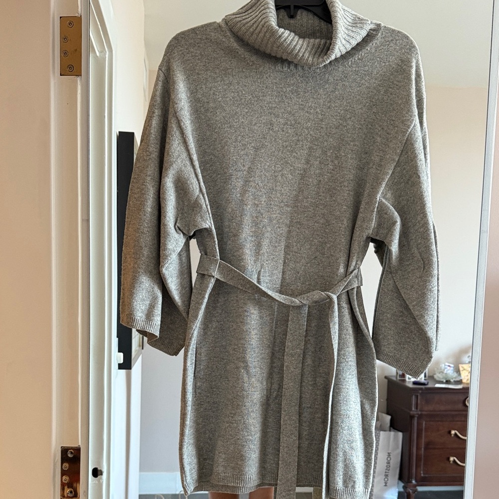 Theory Gray Cowl Neck Sweater with Belt